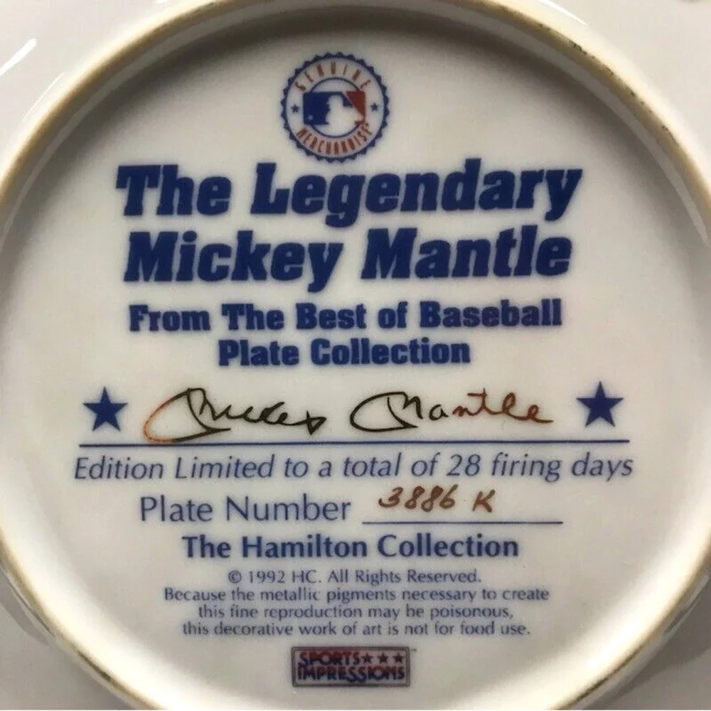 The Hamilton Collection The Legendary Mickey Mantle Plate #3886 K‎ 6 Inches